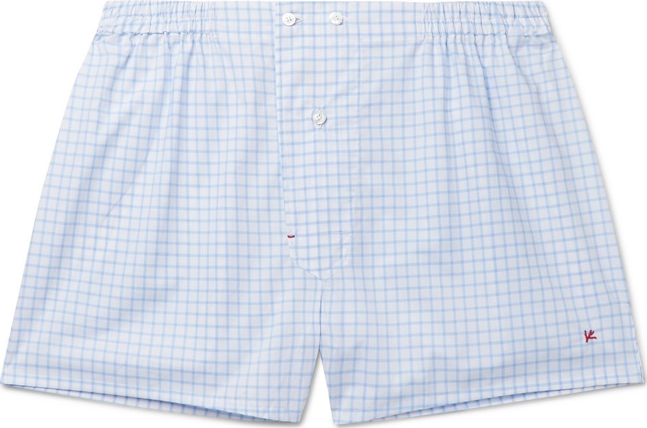 Isaia Windowpane-Checked Cotton Boxer Shorts