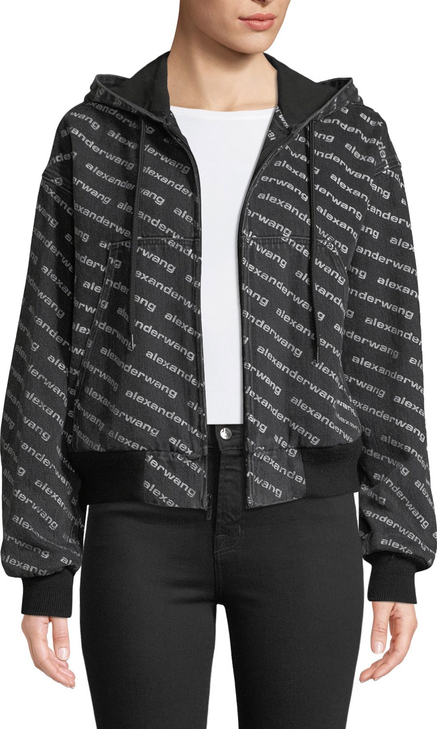T By Alexander Wang Logo-Print Hooded Bomber Jacket