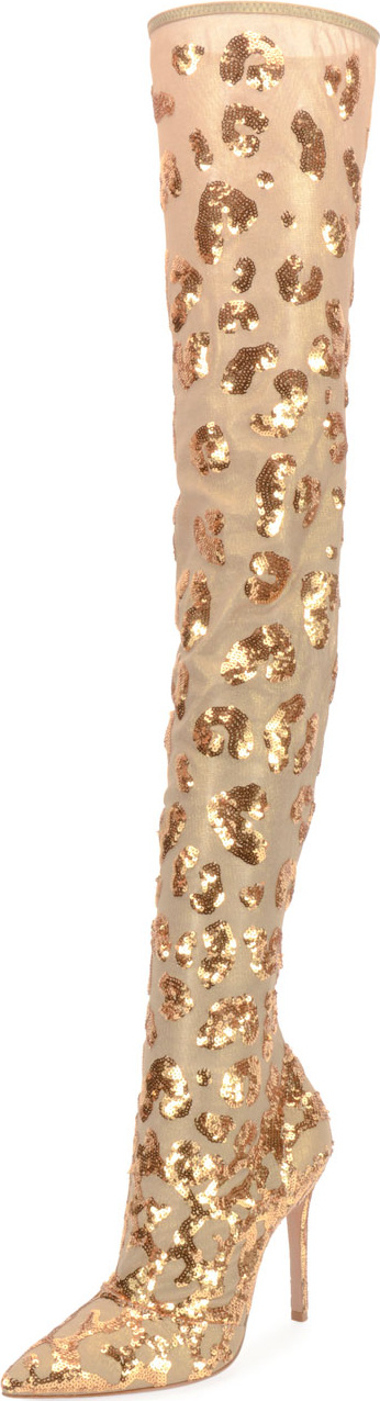 Gianvito Rossi Sequined Over-The-Knee Metallic Mesh Boot