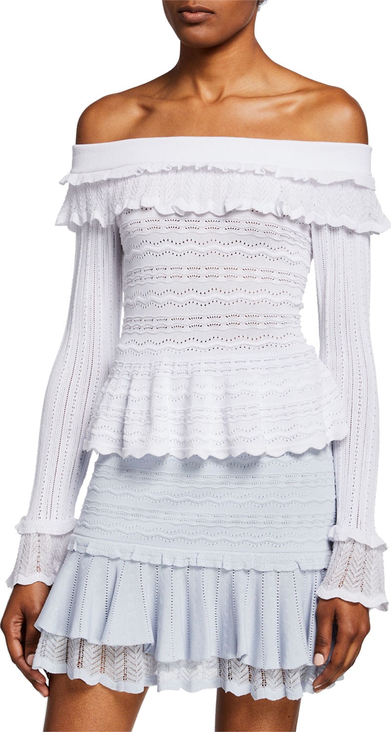 Jonathan Simkhai Lacey Off-the-Shoulder Scalloped Ruffle Top