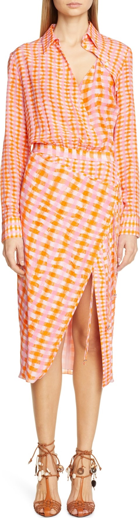 Altuzarra Gingham Print Silk Shirtdress