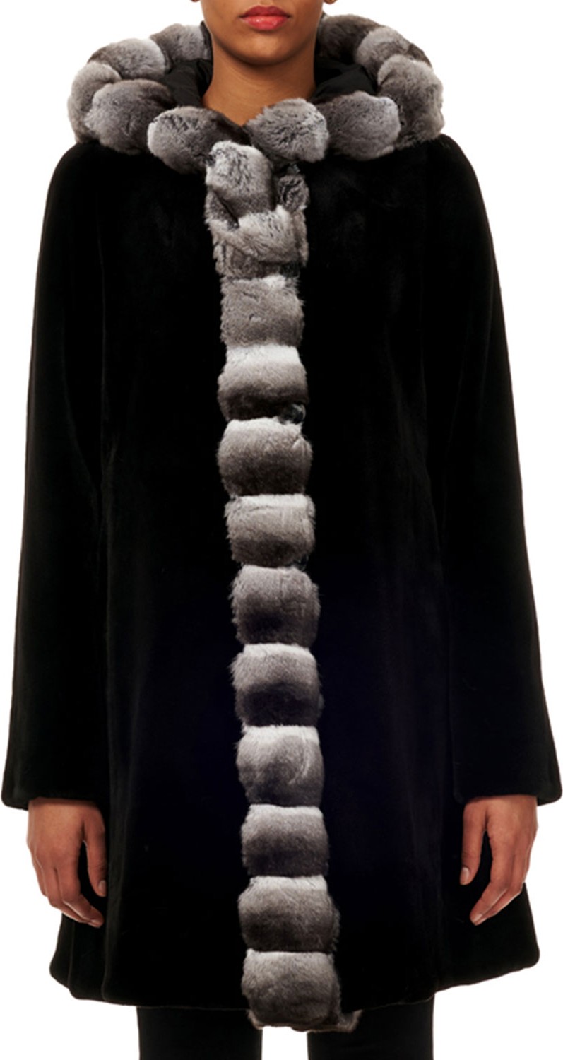 Gorski Reversible Chinchilla-Trim Sheared Mink Fur Coat Gorski Reversible Chinchilla-Trim Sheared Mink Fur Coat