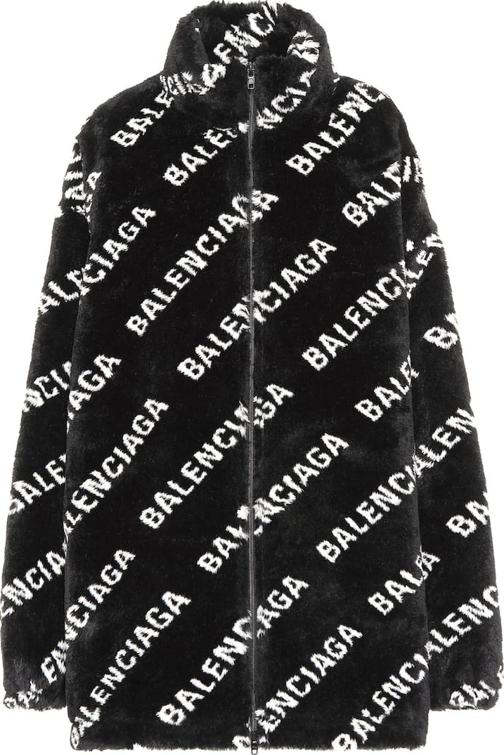 Balenciaga Faux fur logo coat