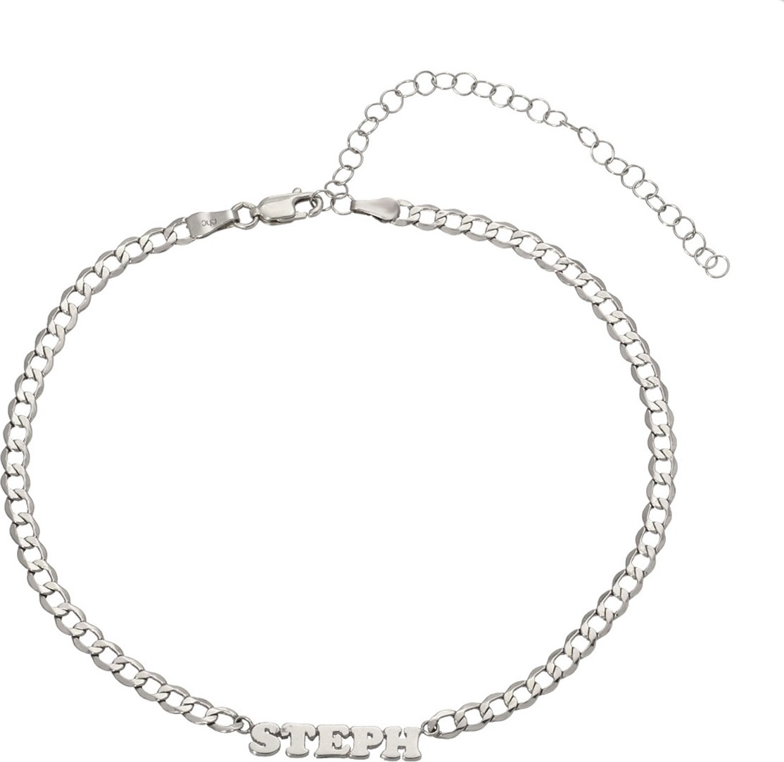 ZOE LEV Personalized Cuban Link Choker Necklace with Name Plate in 14K White Gold