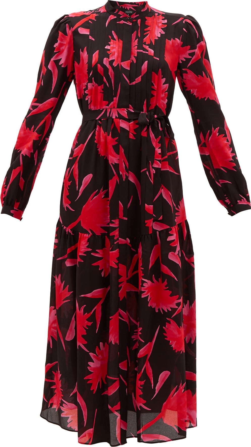 Saloni Remi carnation-print silk midi dress