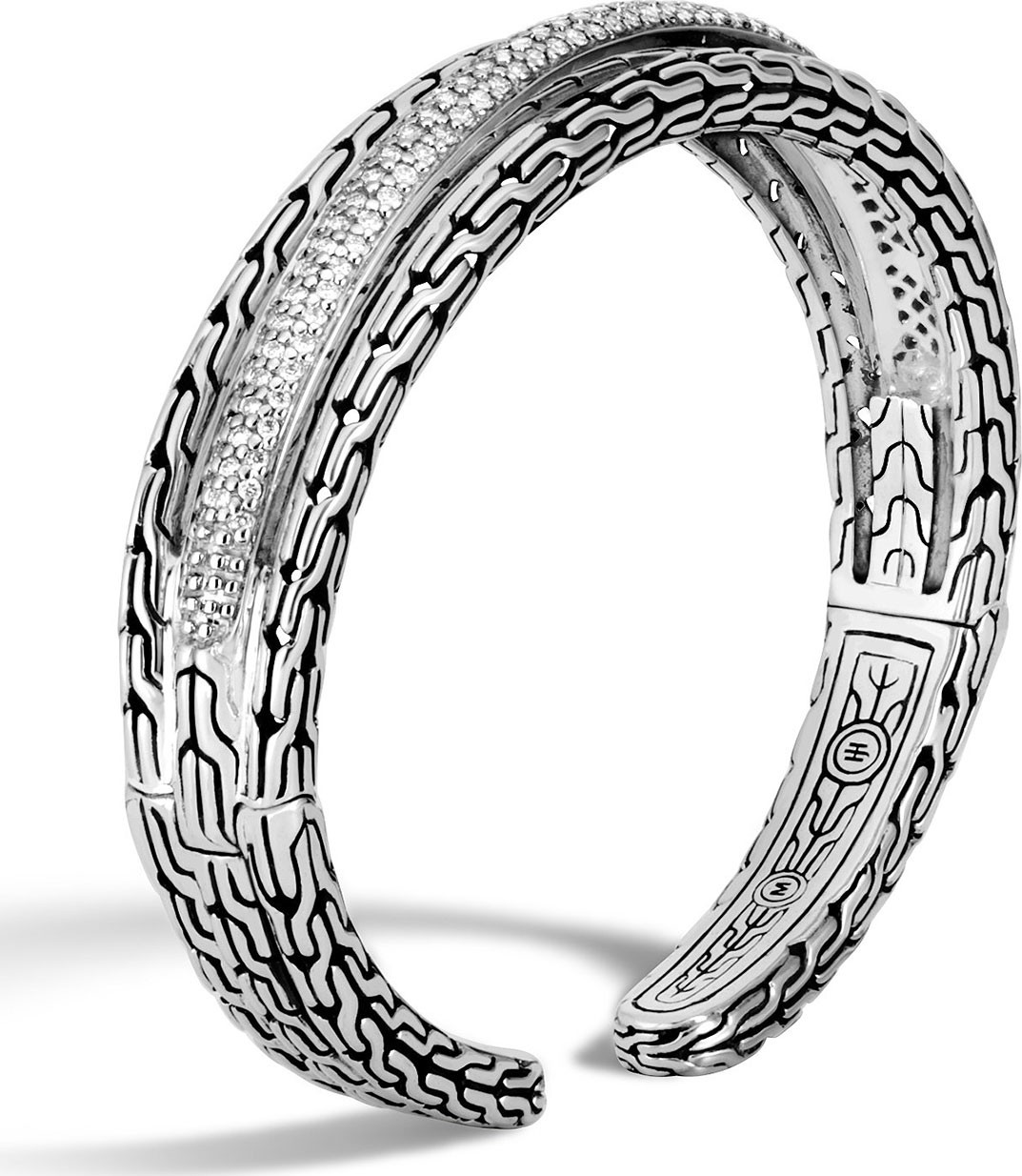 John Hardy Classic Chain Arched Cuff w/ Diamond Pave