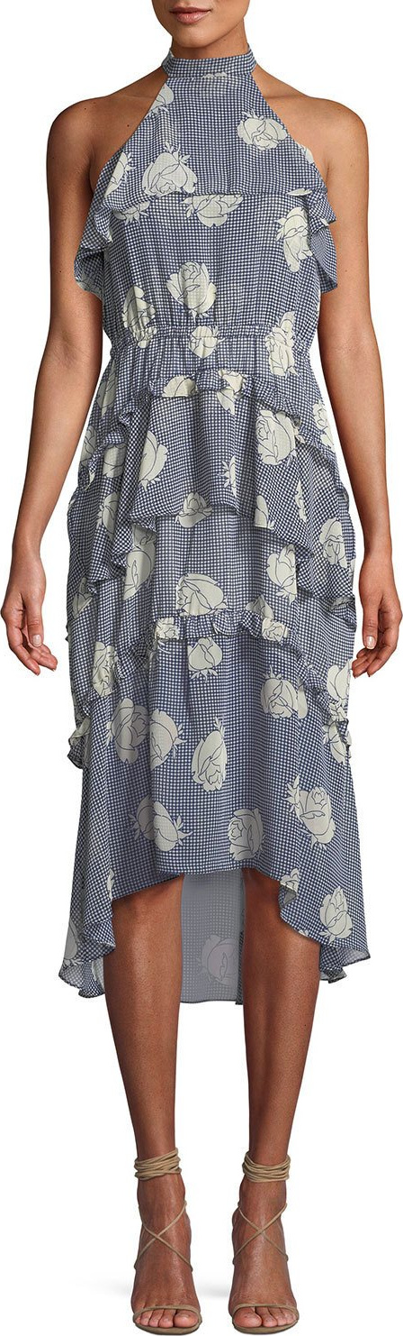 MISA Los Angeles Anca Floral Ruffle Halter Midi Dress