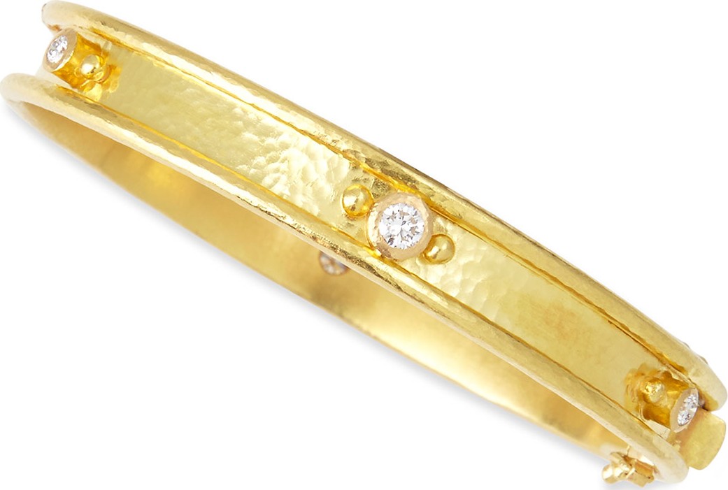 Elizabeth Locke 19k Gold Flat Thin Diamond Bangle