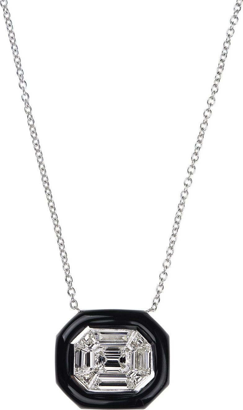 Nikos Koulis 18k White Gold Oui Diamond & Enamel Necklace