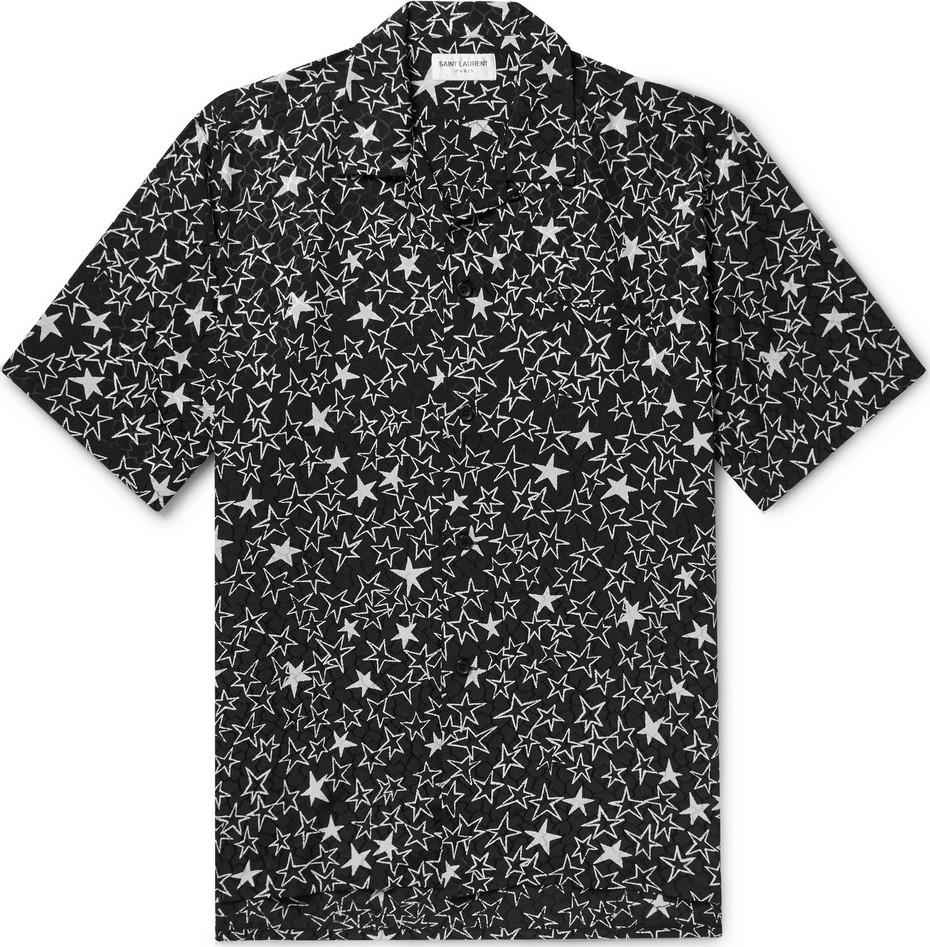 Saint Laurent Camp-Collar Printed Silk-Jacquard Shirt