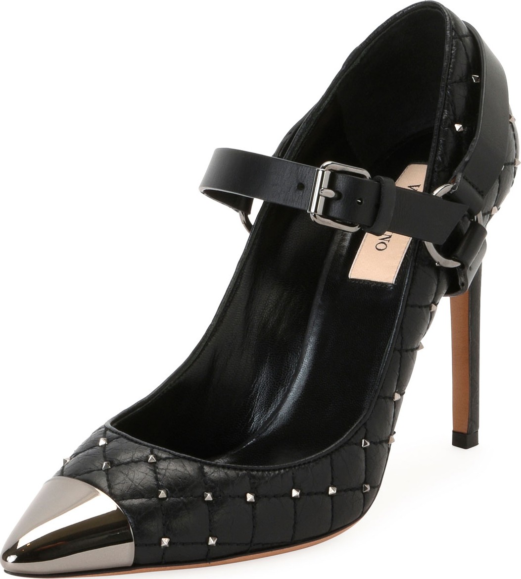 Valentino Mary Jane Quilted Rockstud Pumps, Black