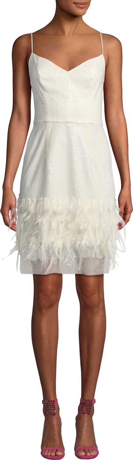 MILLY Hannah Embroidered Sequin & Feather Dress