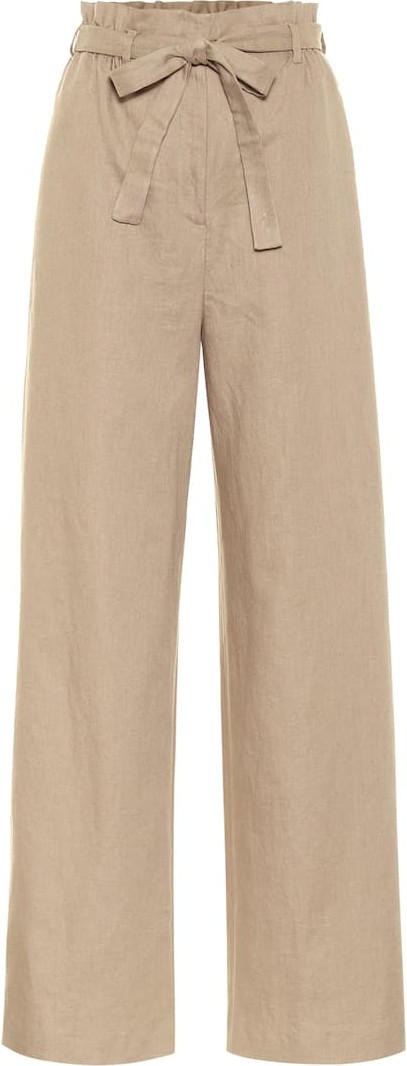 Agnona Wide-leg linen-blend paperbag pants