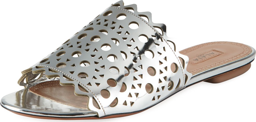 Alaïa Laser-Cut Flat Slide Sandals