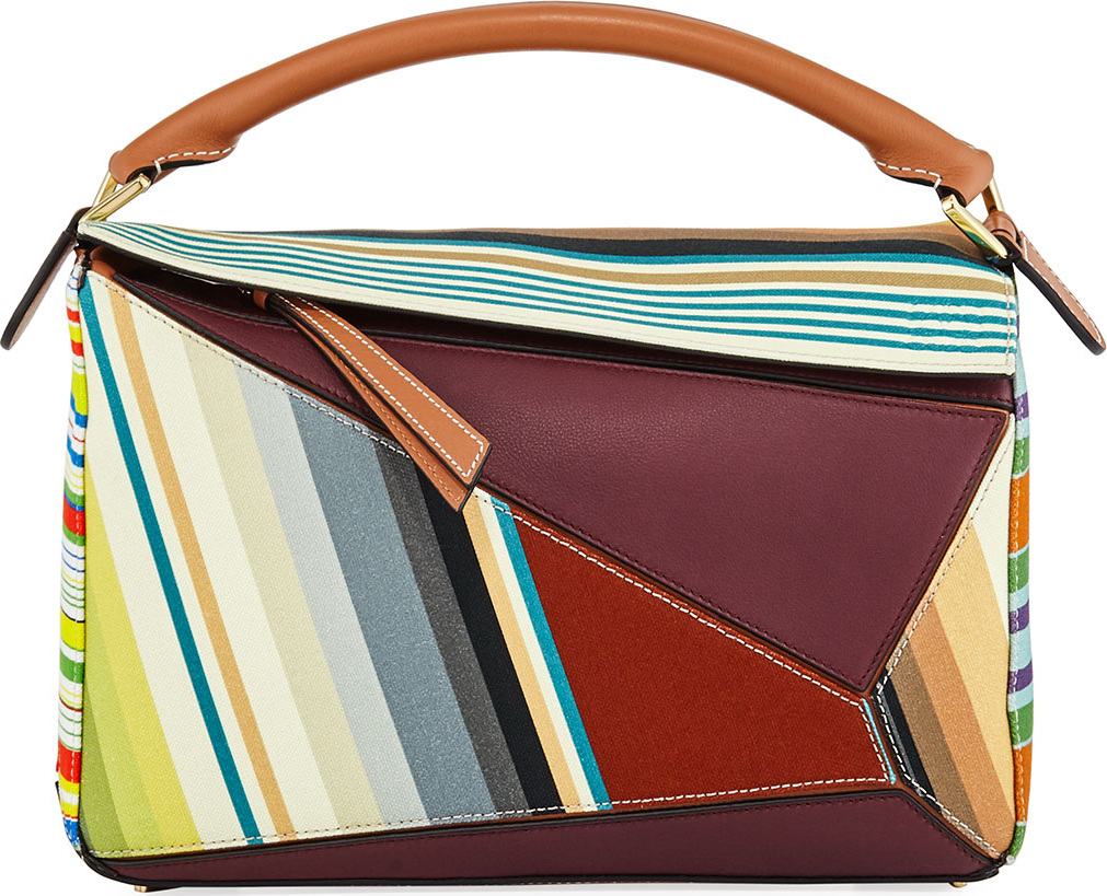 LOEWE Puzzle Stripes Leather Satchel Bag