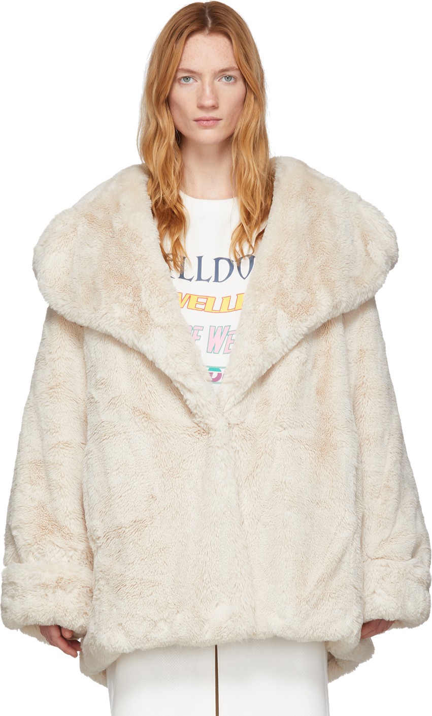 We11done Off-White Faux-Fur Coat