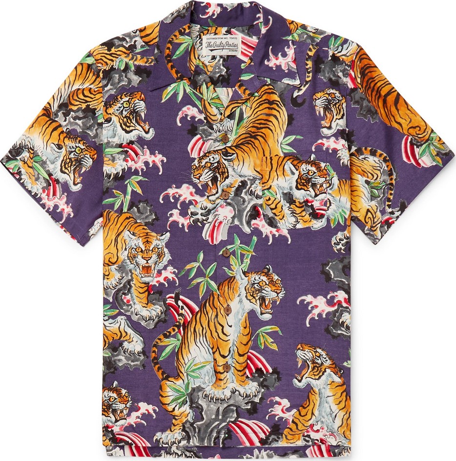 Wacko Maria Camp-Collar Printed Gauze Shirt