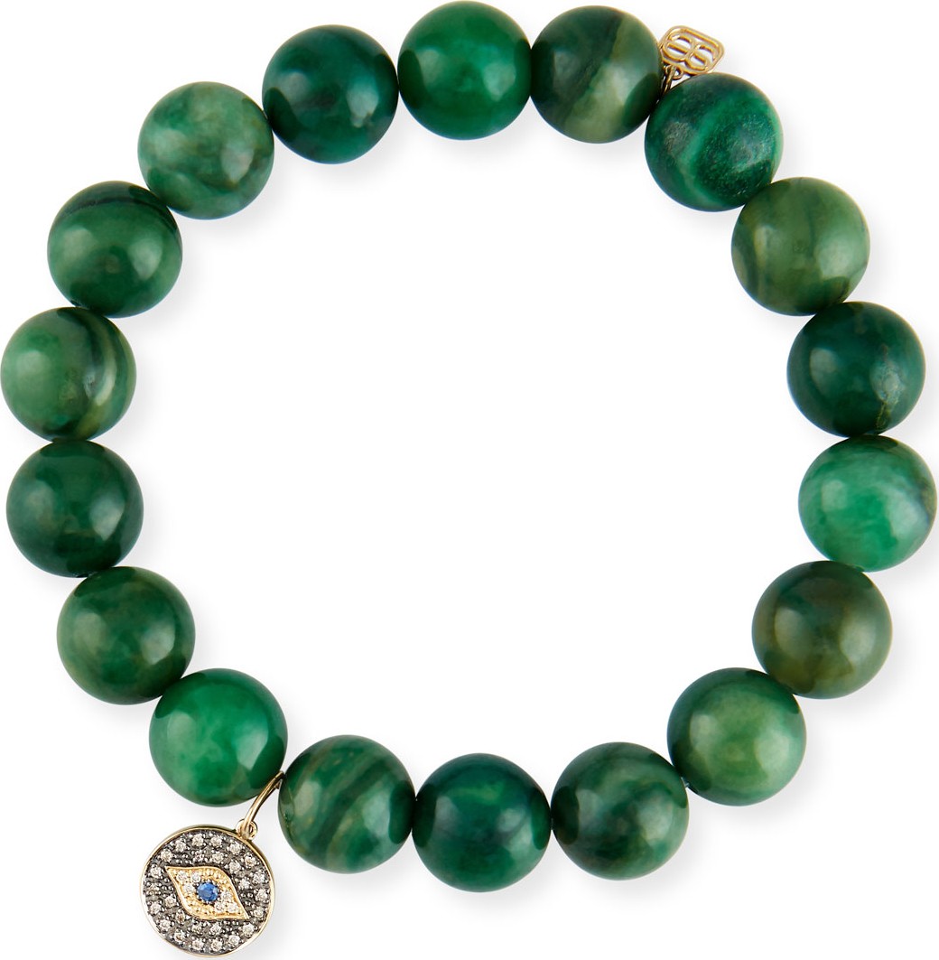 Sydney Evan Green Verdite & Diamond Evil Eye Bracelet