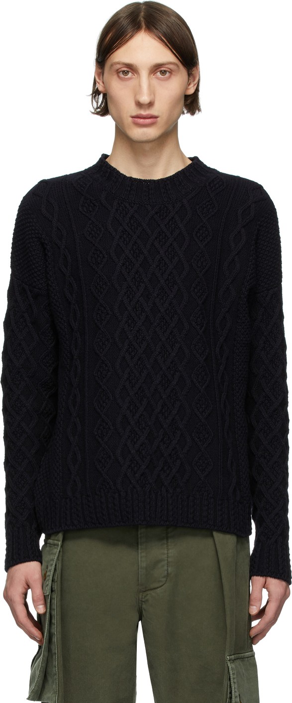LOEWE Navy Cable Knit Sweater