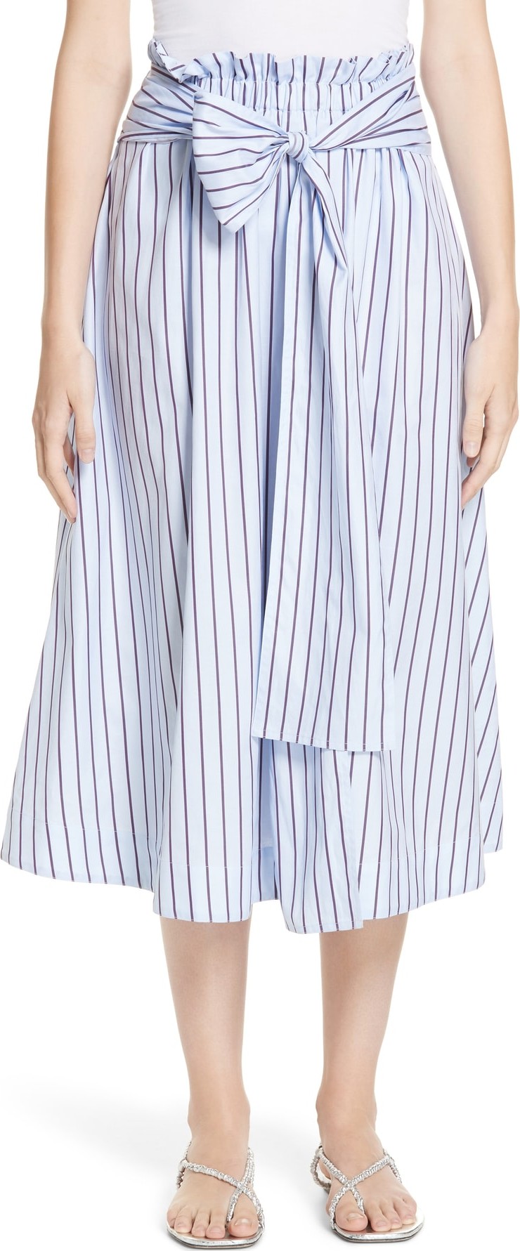 Rosetta Getty Wrap Panel Stripe Poplin Skirt