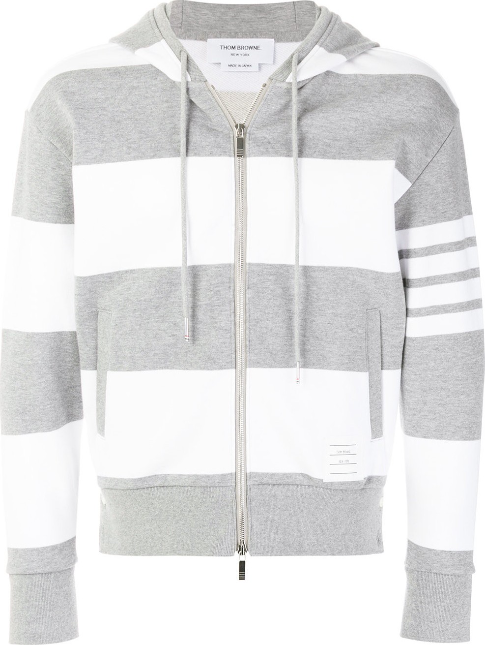 Thom Browne Engineered Rugby Stripe Drop-Shoulder Zip-Up Jersey Hoodie