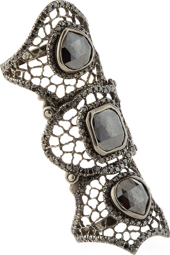 Loree Rodkin 18k White Gold Diamond Spider Web Bondage Ring, Black