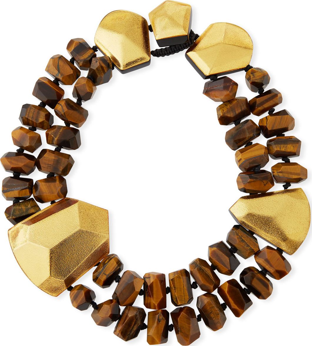 Viktoria Hayman Tiger's Eye & Golden Foil Statement Collar Necklace