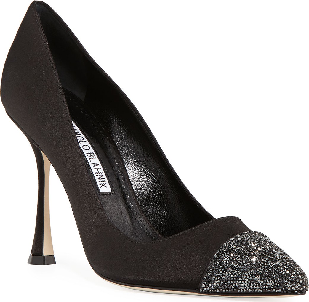 Manolo Blahnik Cristalbi Crystal-Cap Satin Pumps
