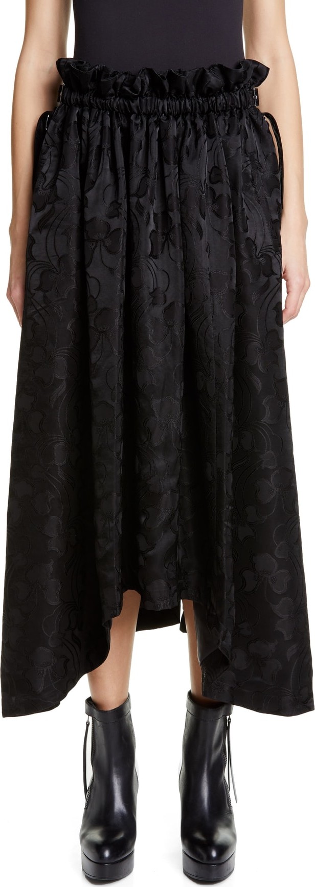 Noir Kei Ninomiya Belted Sharkbite Hem Jacquard Midi Skirt