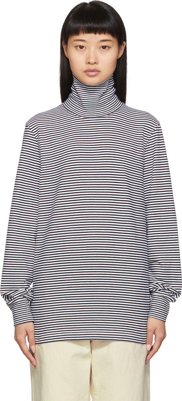 Noah NYC Black & White Stripe Turtleneck Long Sleeve T-Shirt