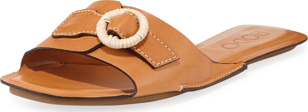 RODO Wicker Buckle Leather Slide Sandals