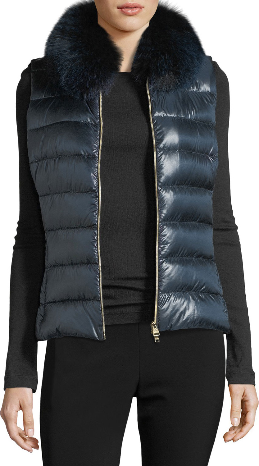 Herno Quilted Puffer Vest w/ Fur Collar
