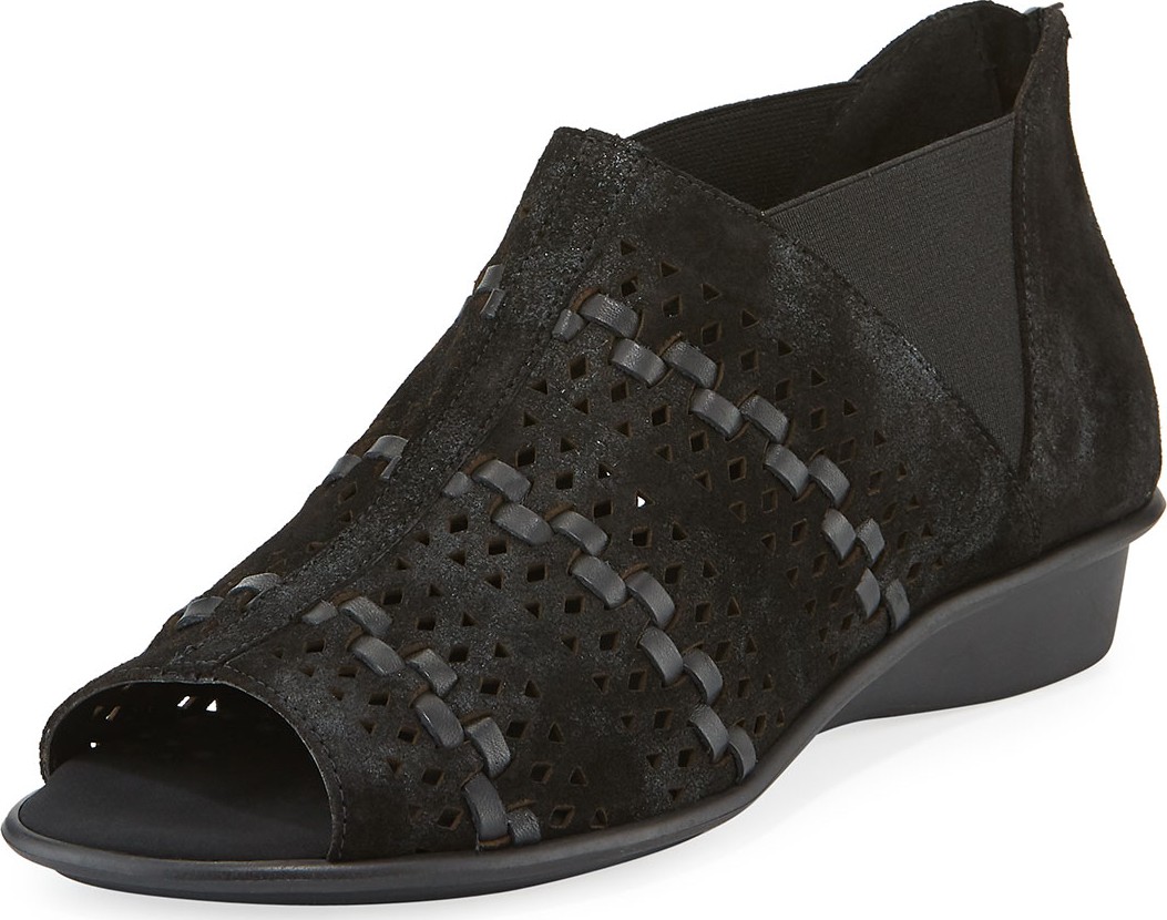 Sesto Meucci Emilia Woven Comfort Metallic Suede Slip-On Sandals