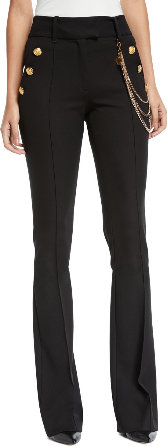 Veronica Beard Alair High-Rise Boot-Cut Trousers with Chain Details