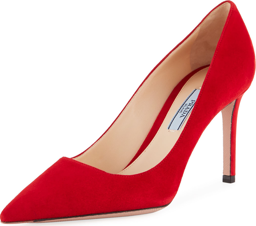 Prada Suede Point-Toe 85mm Pump