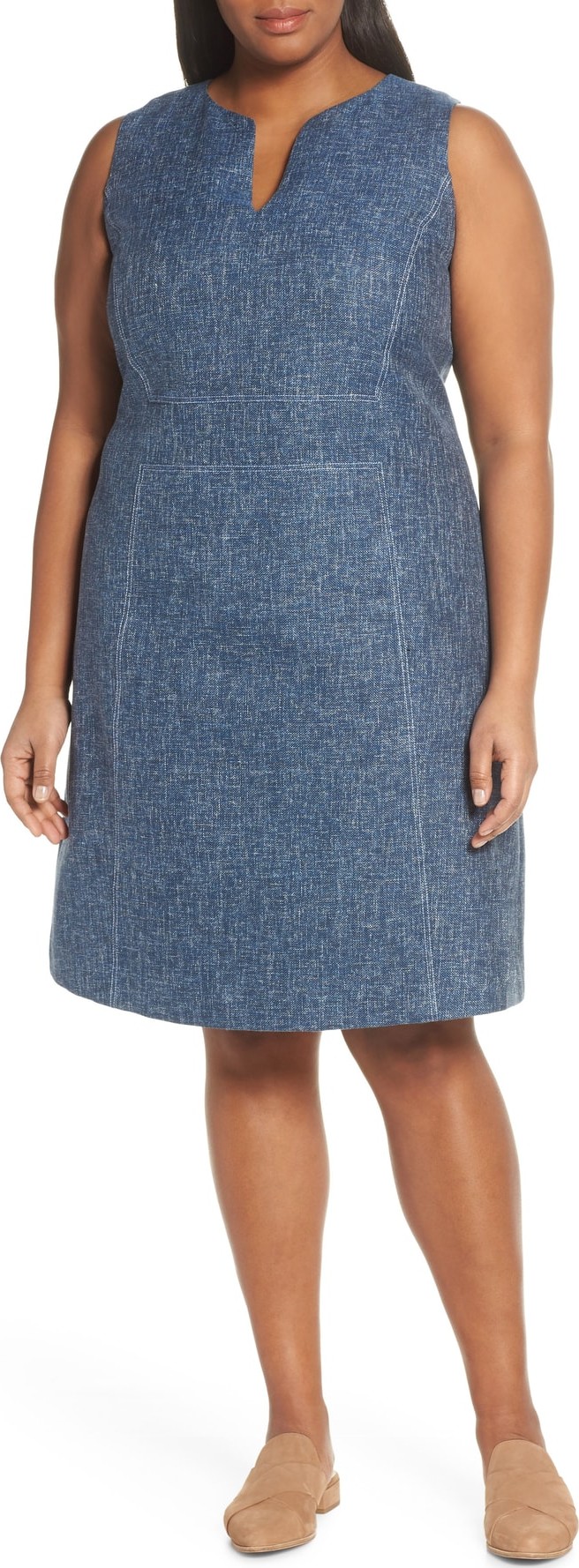 Lafayette 148 New York Brett Contrast Stitch Cotton & Linen Dress