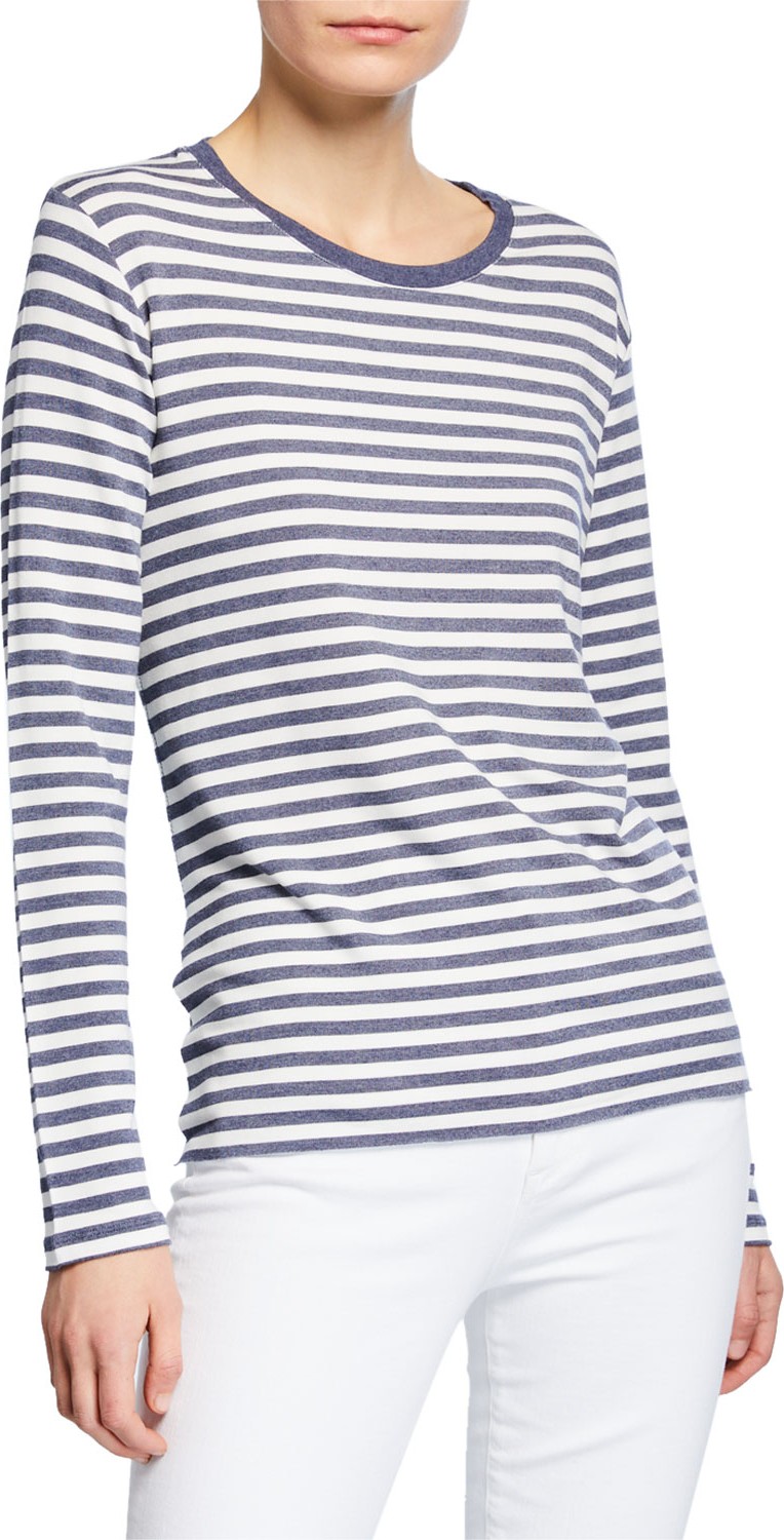 Majestic Striped Crewneck 3/4-Sleeve Sweater