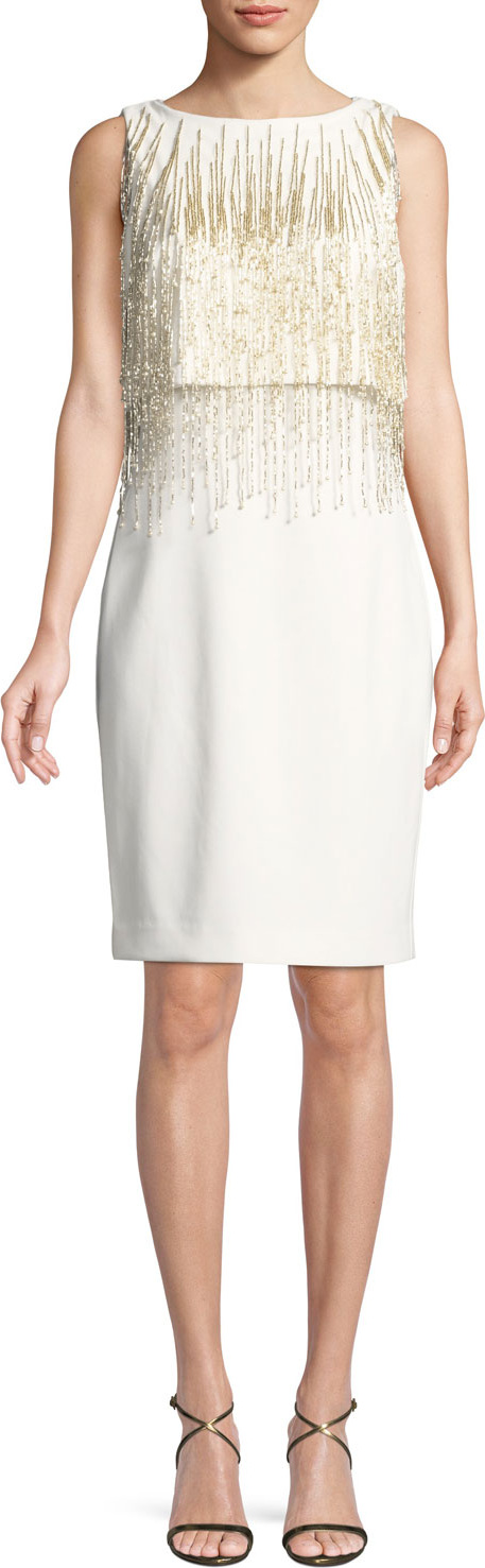 Badgley Mischka Square-Neck Flounce-Sleeve Dress