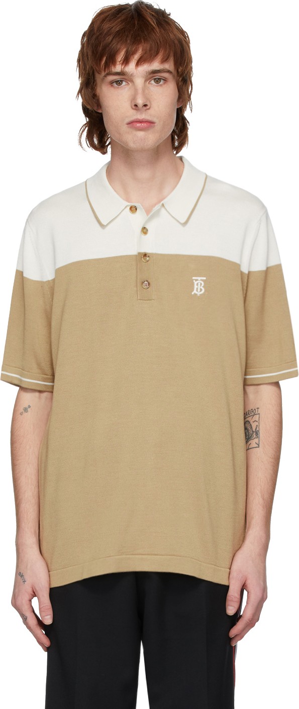 Burberry London England Beige & Off-White Silk Cashmere Brayton Polo