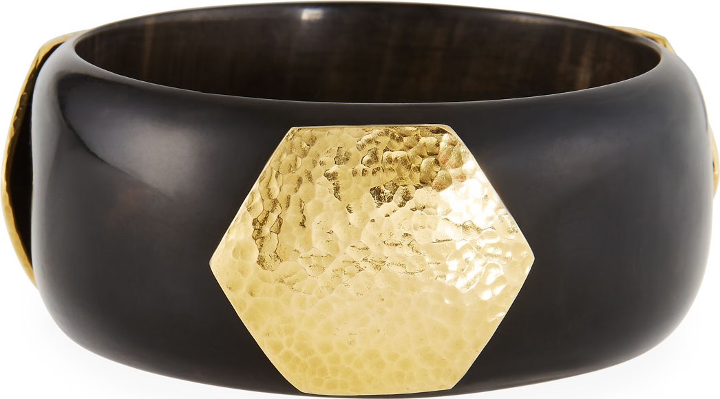 Ashley Pittman Dark Horn Bangle Bracelet w/ Hammered Logo Plate