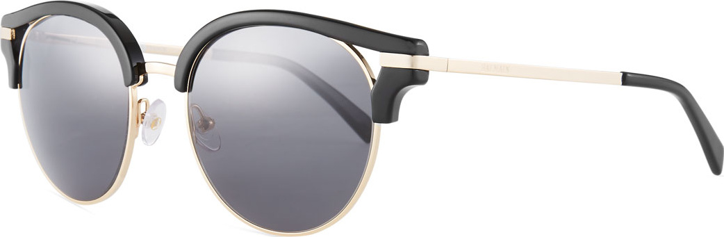 Balmain Semi-Rimless Round Mirrored Sunglasses, Black Pattern Balmain Semi-Rimless Round Mirrored Sunglasses, Black Pattern