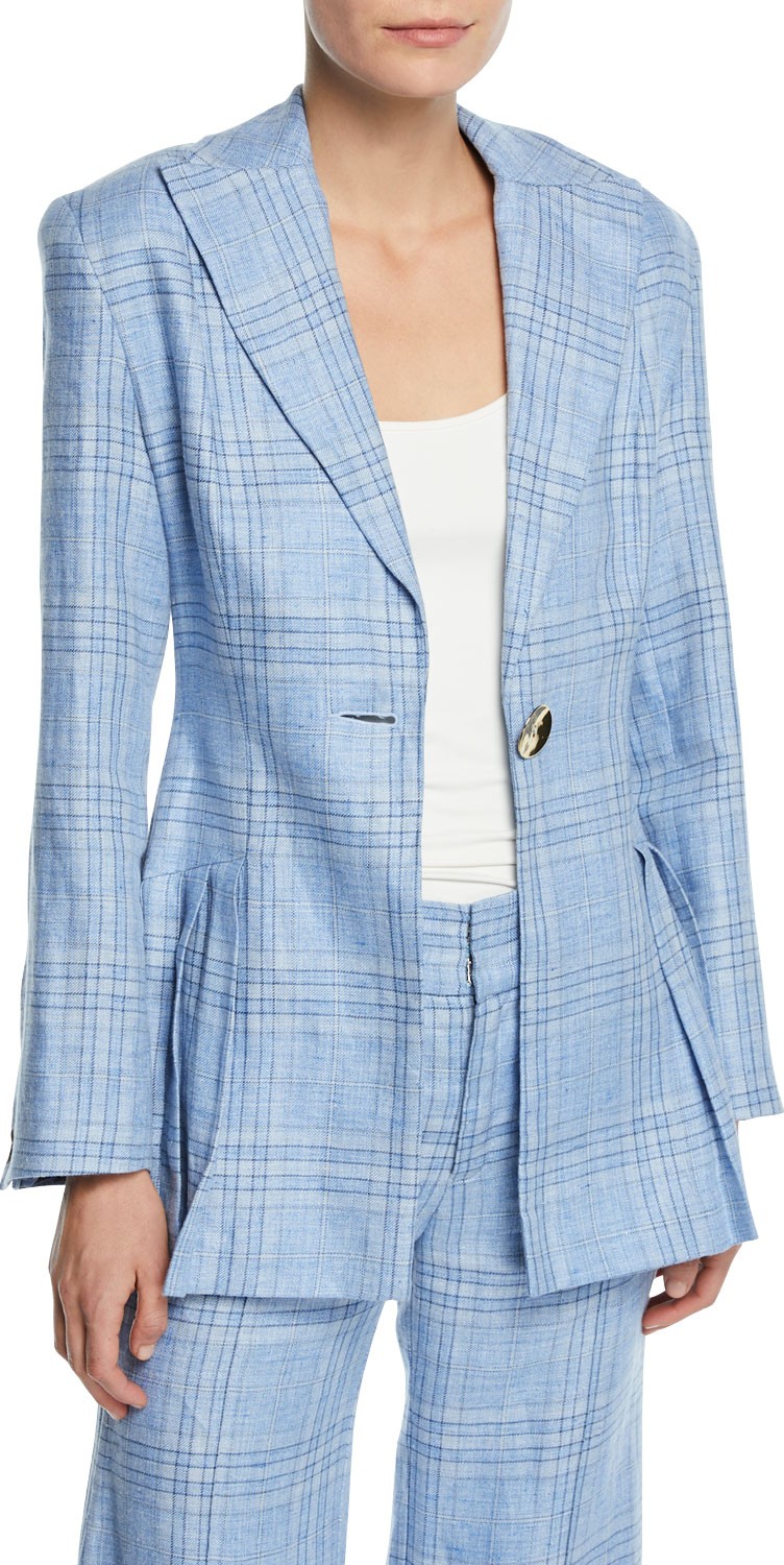 Maggie Marilyn Suit Yourself Linen Check Peplum Blazer