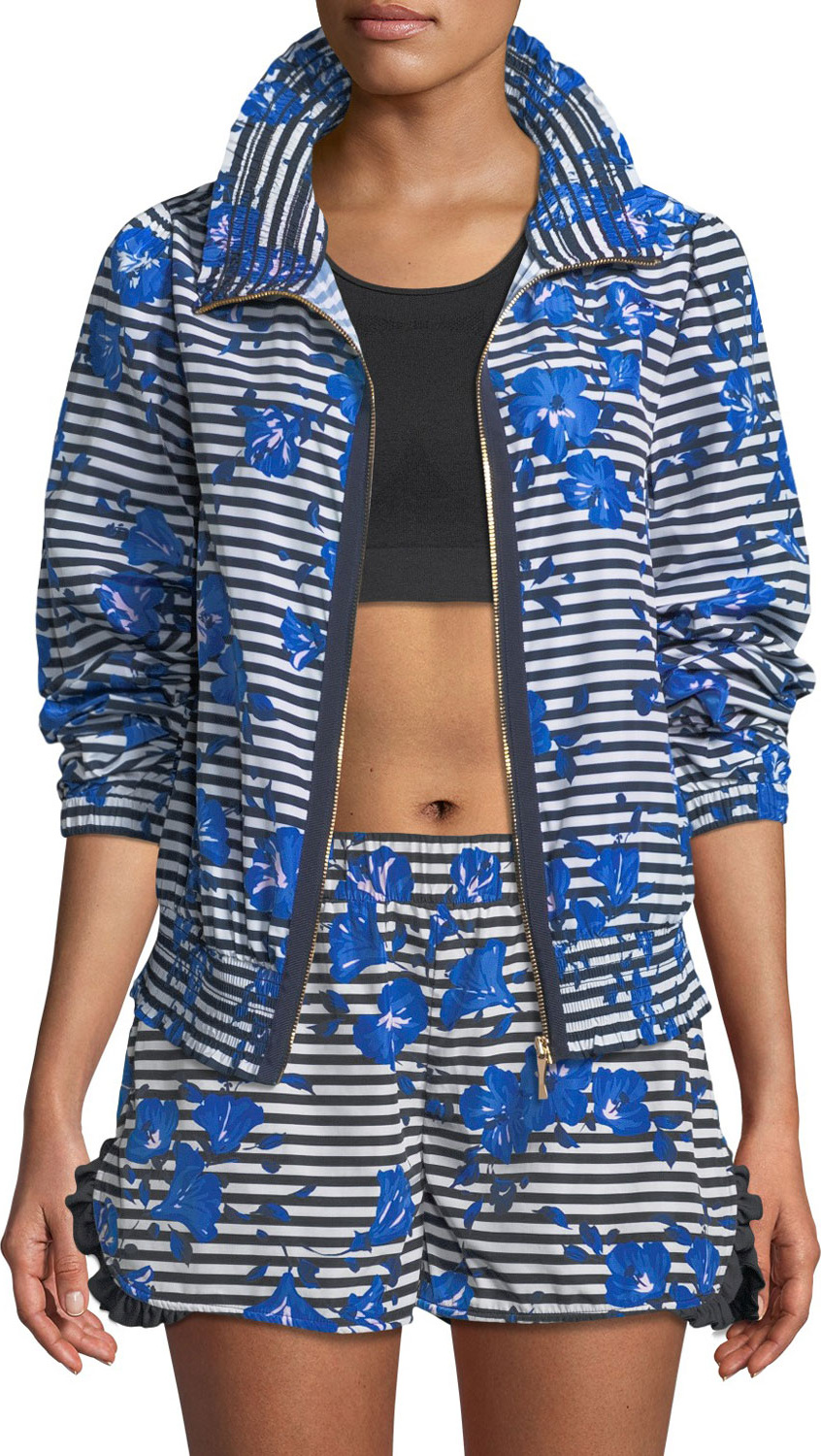 Kate Spade New York hibiscus-print striped zip-front active jacket