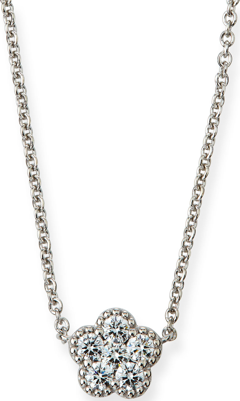 Roberto Coin 18k White Gold Diamond Flower Small Pendant Necklace