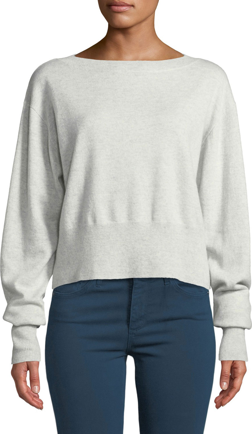 Autumn Cashmere Cropped Boxy Boat-Neck Cashmere Sweater