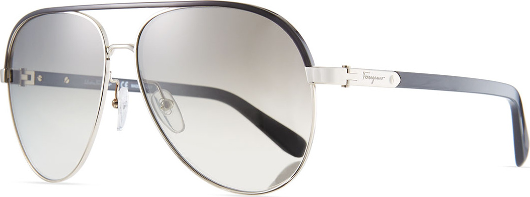 Salvatore Ferragamo Mirrored Aviator Sunglasses w/ Contrast Brow Bar