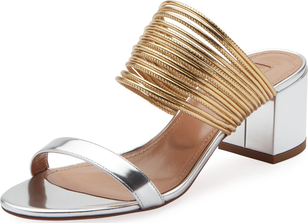 Aquazzura Rendez Vou Metallic Slide Sandal