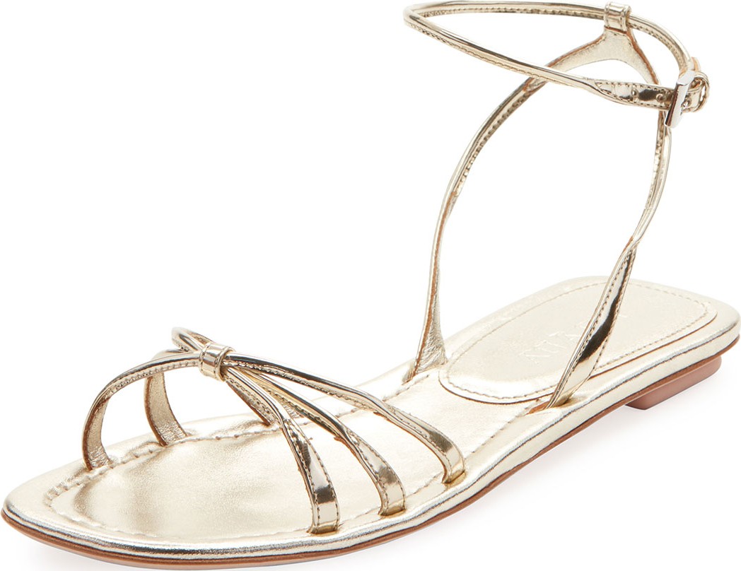 Prada Flat Metallic Leather Strappy Sandals