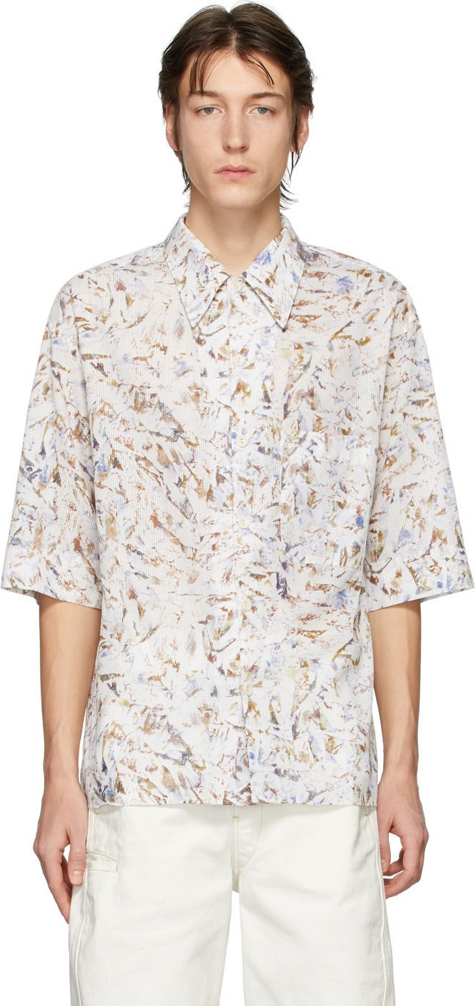 Lemaire White & Multicolor Convertible Collar Short Sleeve Shirt