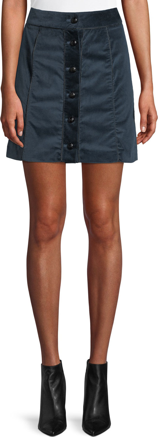 Veronica Beard Hatcher Button-Front Corduroy Mini Skirt